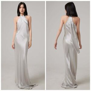 Galvan London Satin Pandora Platinum Dress Size US 6 $1795